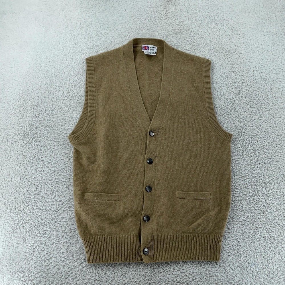 Royal Scott Sweater Vest Mens S/M‎ 100% Lambswool Button Front V-Neck Cardigan
